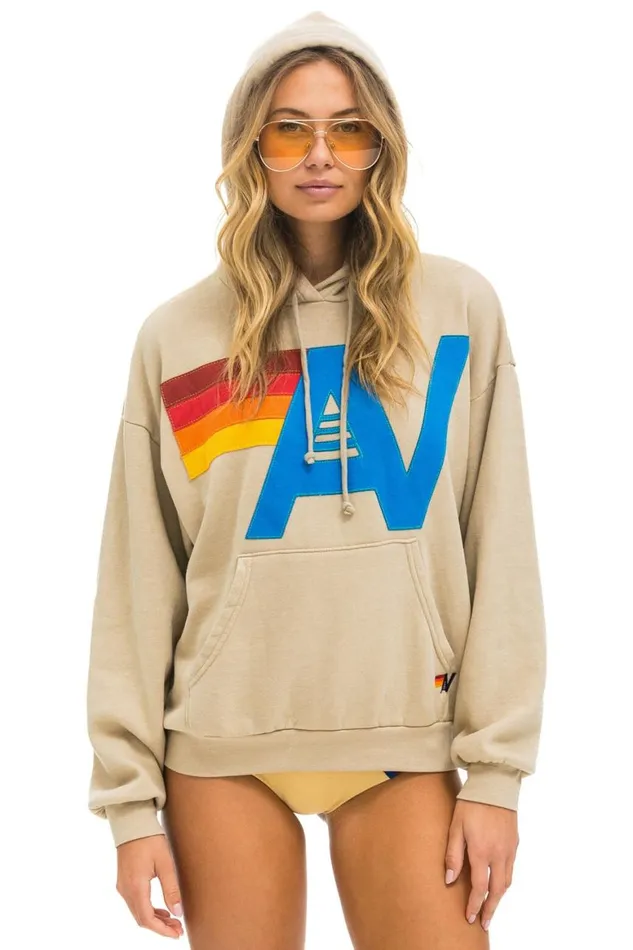 WomenMen Hoodies Aviator Nation Logo Stitch Pullover Relaxed Hoodie 8211 Sand