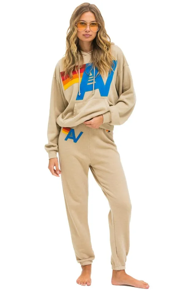 WomenMen Hoodies Aviator Nation Logo Stitch Pullover Relaxed Hoodie 8211 Sand