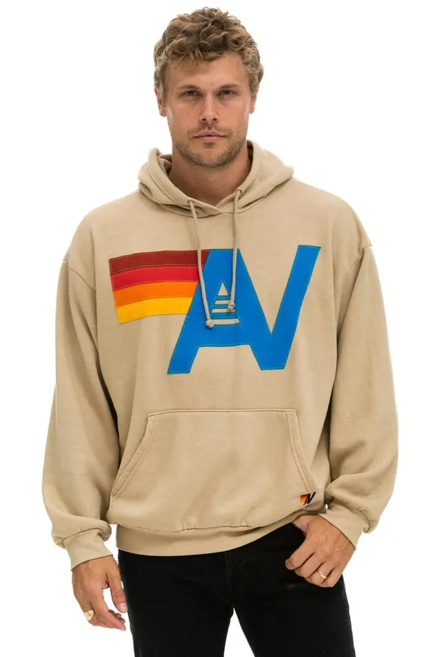 WomenMen Hoodies Aviator Nation Logo Stitch Pullover Relaxed Hoodie 8211 Sand
