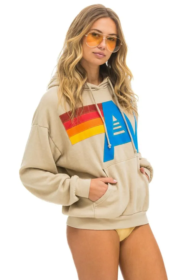 WomenMen Hoodies Aviator Nation Logo Stitch Pullover Relaxed Hoodie 8211 Sand