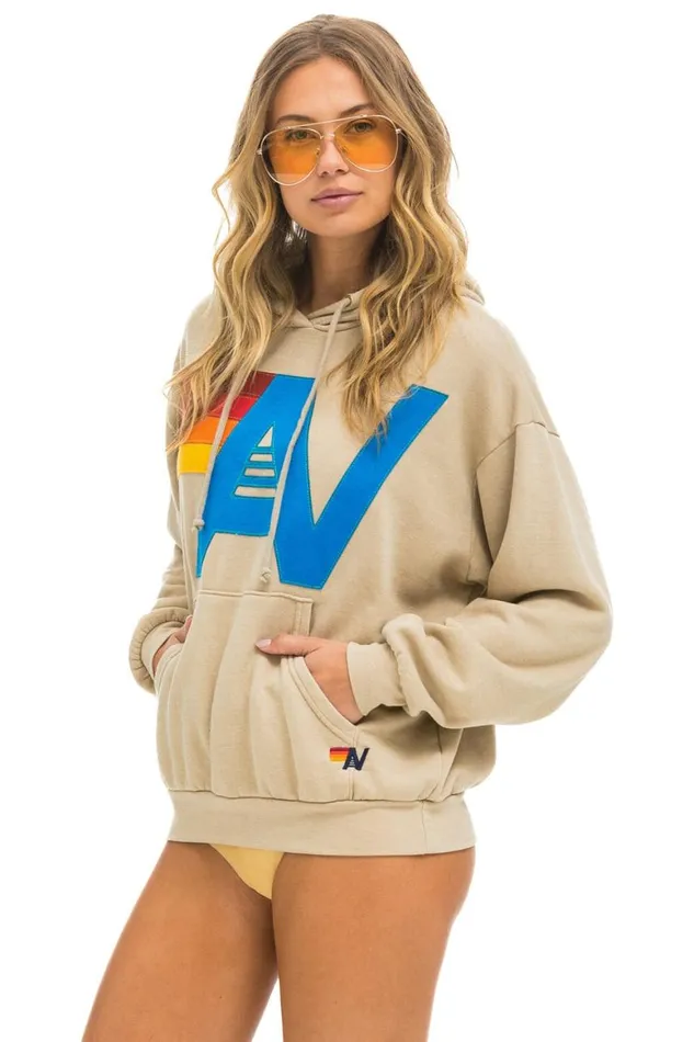 WomenMen Hoodies Aviator Nation Logo Stitch Pullover Relaxed Hoodie 8211 Sand