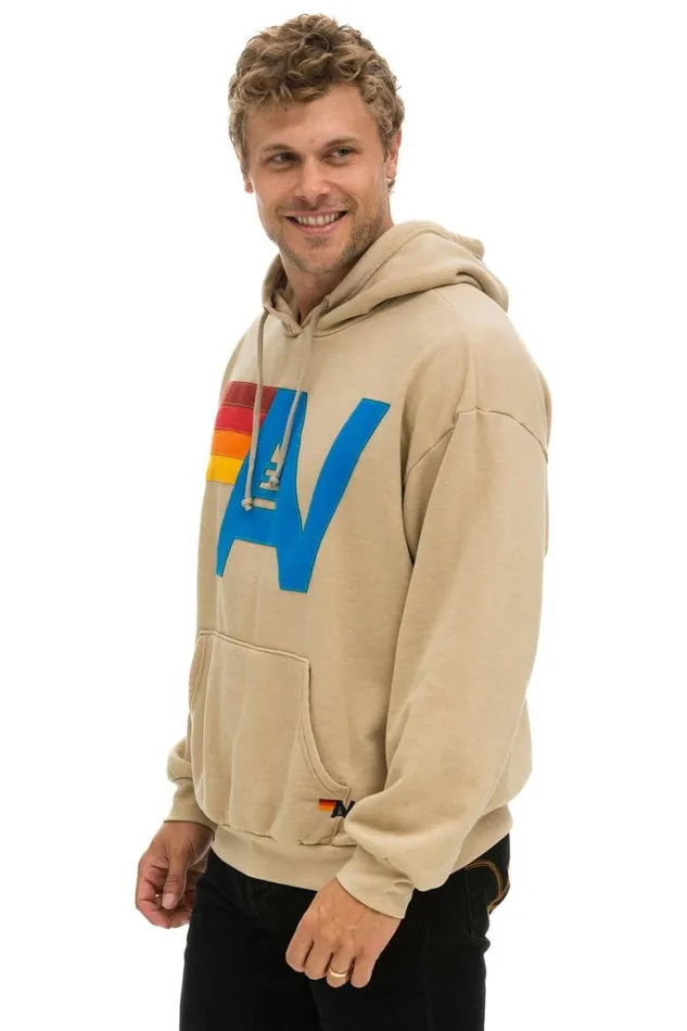 WomenMen Hoodies Aviator Nation Logo Stitch Pullover Relaxed Hoodie 8211 Sand