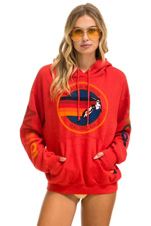 WomenMen Hoodies Aviator Nation Malibu Relaxed Pullover Hoodie 8211 Red