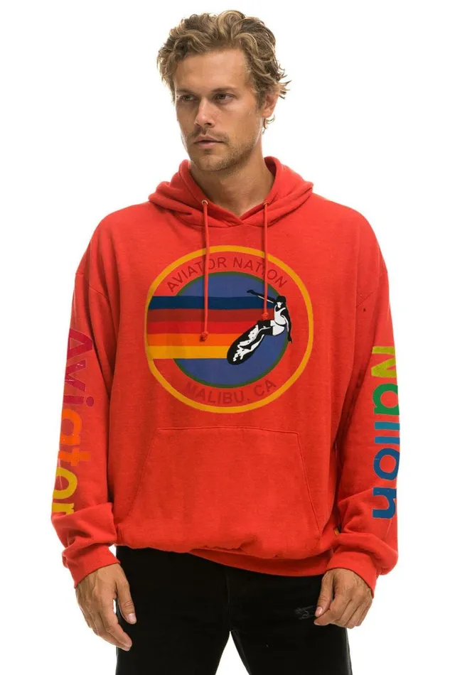 WomenMen Hoodies Aviator Nation Malibu Relaxed Pullover Hoodie 8211 Red