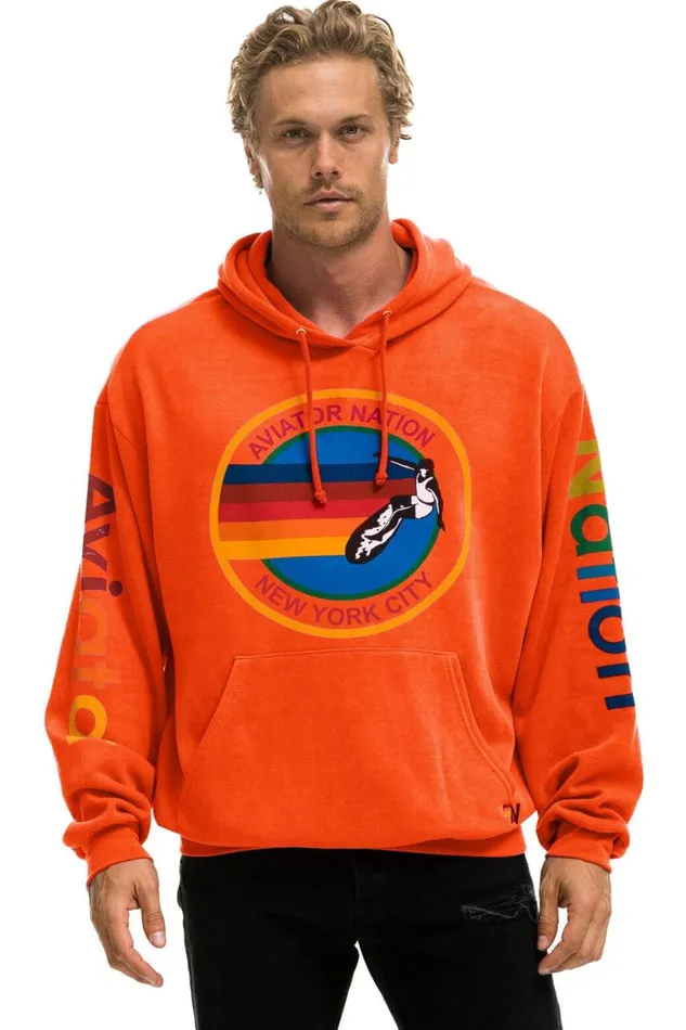WomenMen Hoodies Aviator Nation New York City Relaxed Pullover Hoodie 8211 Orange