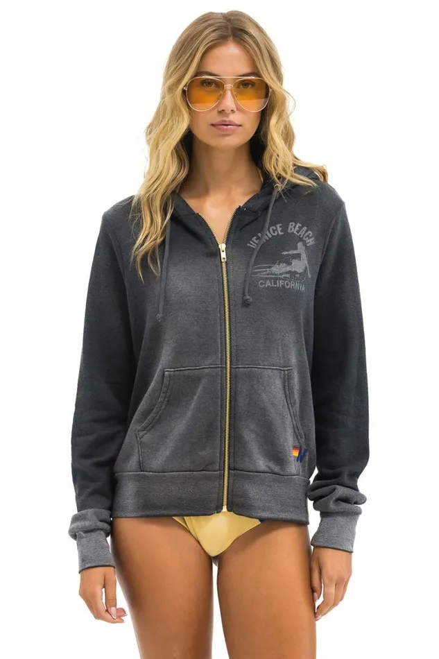 WomenMen Hoodies Aviator Nation Venice Surfer Zip Hoodie 8211 Faded Smoke