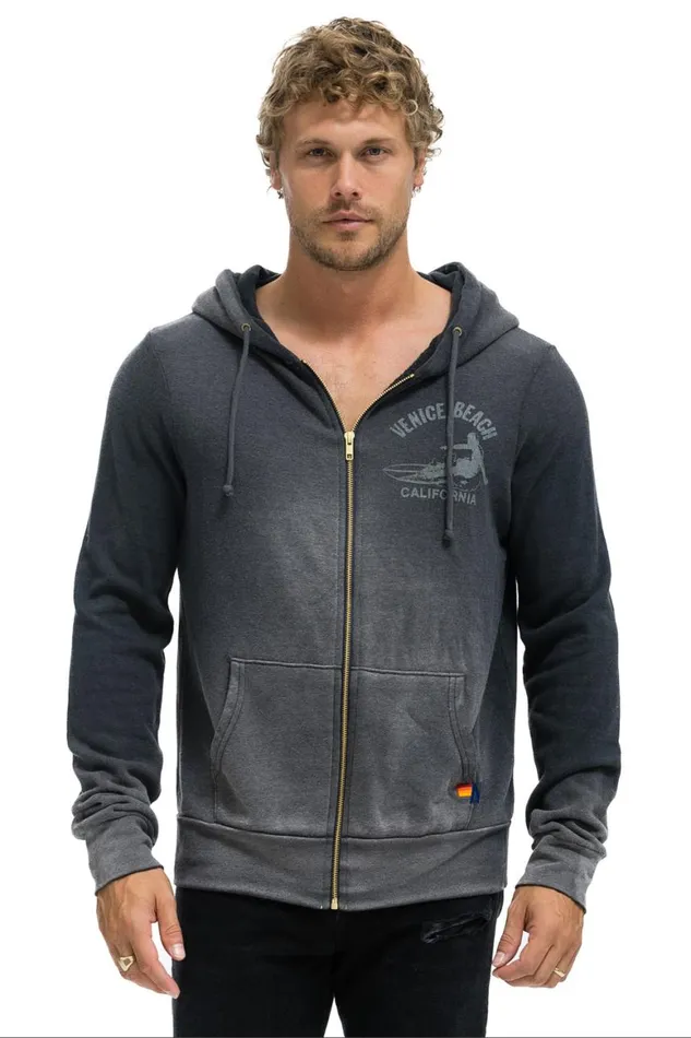 WomenMen Hoodies Aviator Nation Venice Surfer Zip Hoodie 8211 Faded Smoke