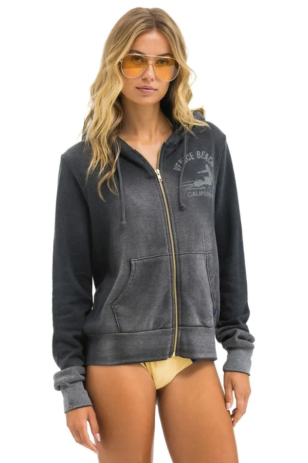 WomenMen Hoodies Aviator Nation Venice Surfer Zip Hoodie 8211 Faded Smoke