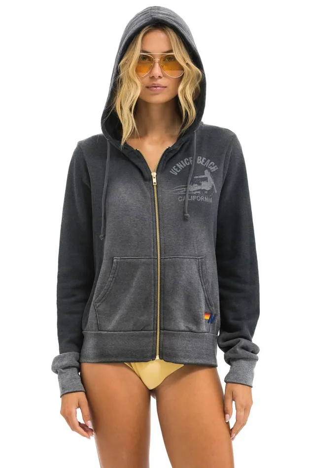 WomenMen Hoodies Aviator Nation Venice Surfer Zip Hoodie 8211 Faded Smoke