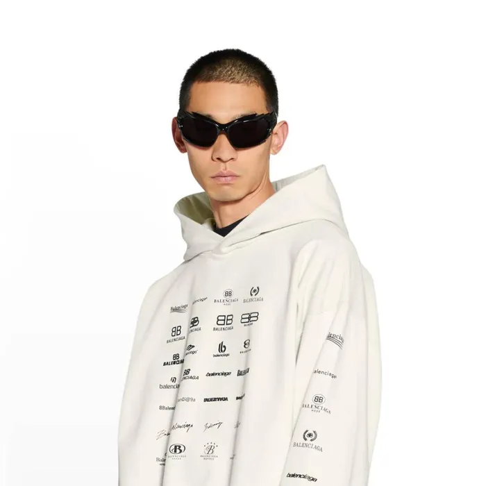 WomenMen Sweatshirts and Hoodies Balenciaga Archives Logos Hoodie Medium Fit In Light Beige
