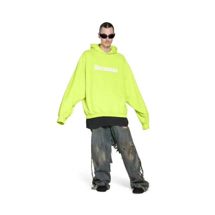 WomenMen Sweatshirts and Hoodies Balenciaga Caps Destroyed Hoodie In Fluo Yellow WomenMen Sweatshirts and Hoodies Balenciaga Caps Destroyed Hoodie In Fluo Yellow