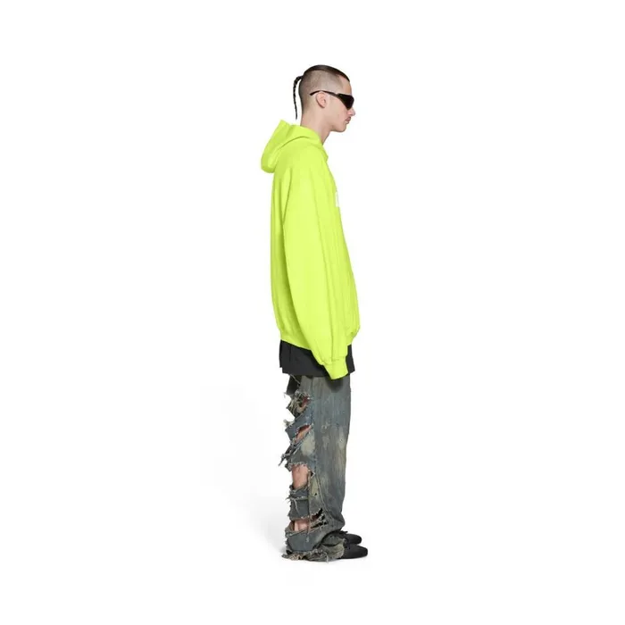 WomenMen Sweatshirts and Hoodies Balenciaga Caps Destroyed Hoodie In Fluo Yellow