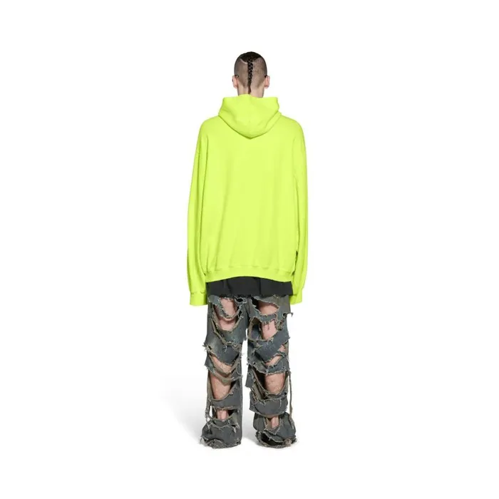 WomenMen Sweatshirts and Hoodies Balenciaga Caps Destroyed Hoodie In Fluo Yellow
