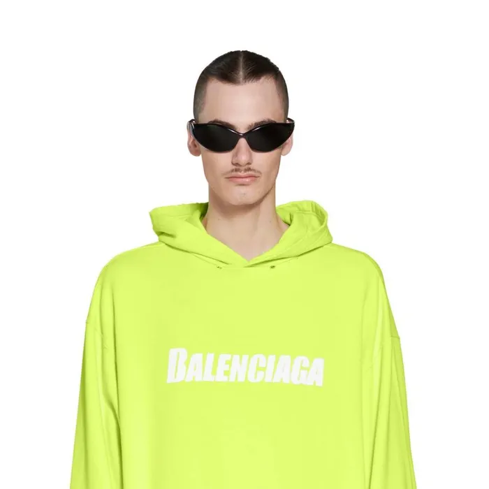 WomenMen Sweatshirts and Hoodies Balenciaga Caps Destroyed Hoodie In Fluo Yellow