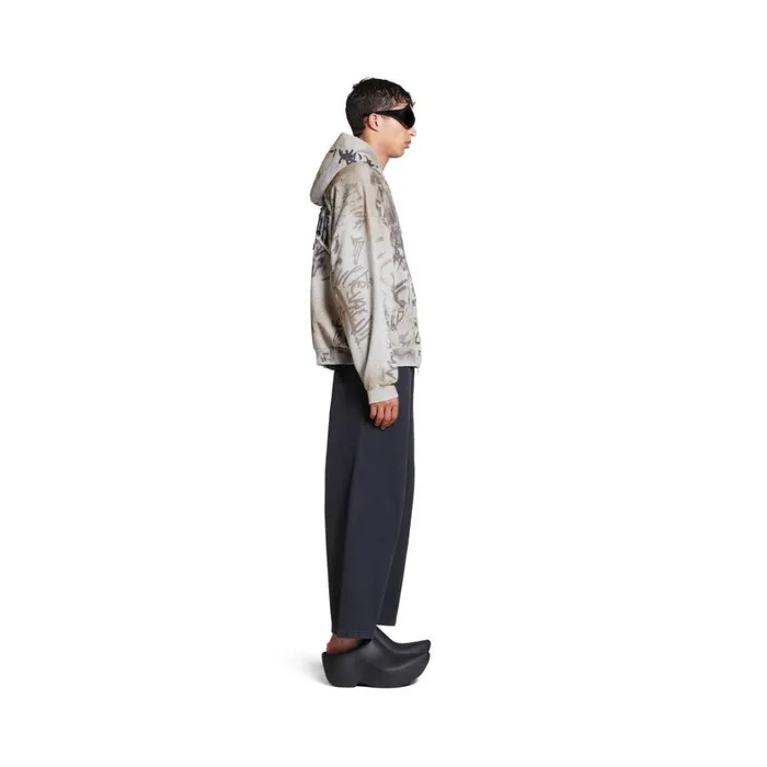 WomenMen Sweatshirts and Hoodies Balenciaga Skater Zipup Hoodie Medium Fit In Grey
