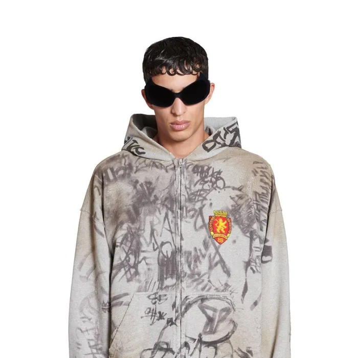 WomenMen Sweatshirts and Hoodies Balenciaga Skater Zipup Hoodie Medium Fit In Grey