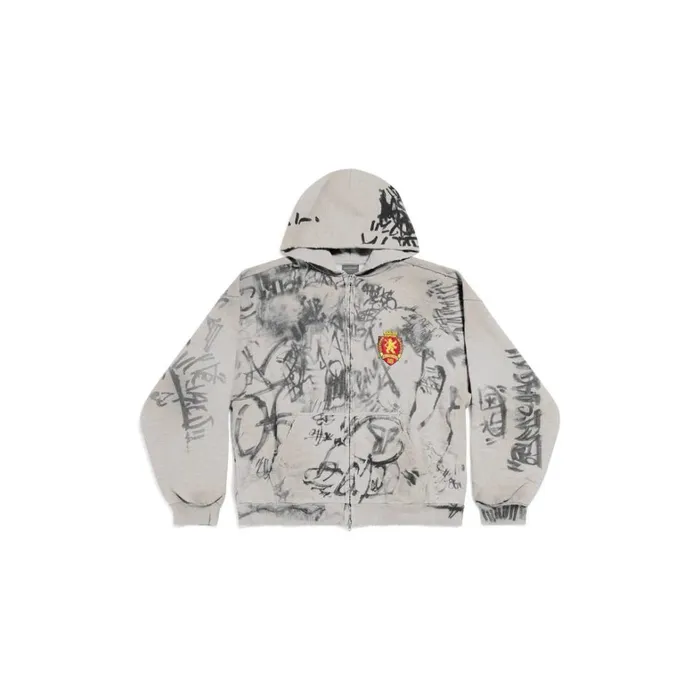 WomenMen Sweatshirts and Hoodies Balenciaga Skater Zipup Hoodie Medium Fit In Grey