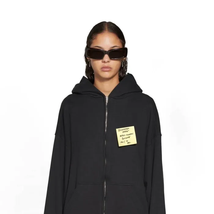 WomenMen Sweatshirts and Hoodies Balenciaga Sticky Note Zipup Hoodie Medium Fit In Black Faded