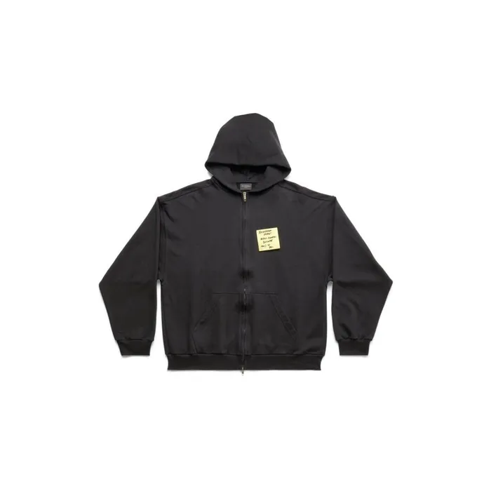 WomenMen Sweatshirts and Hoodies Balenciaga Sticky Note Zipup Hoodie Medium Fit In Black Faded