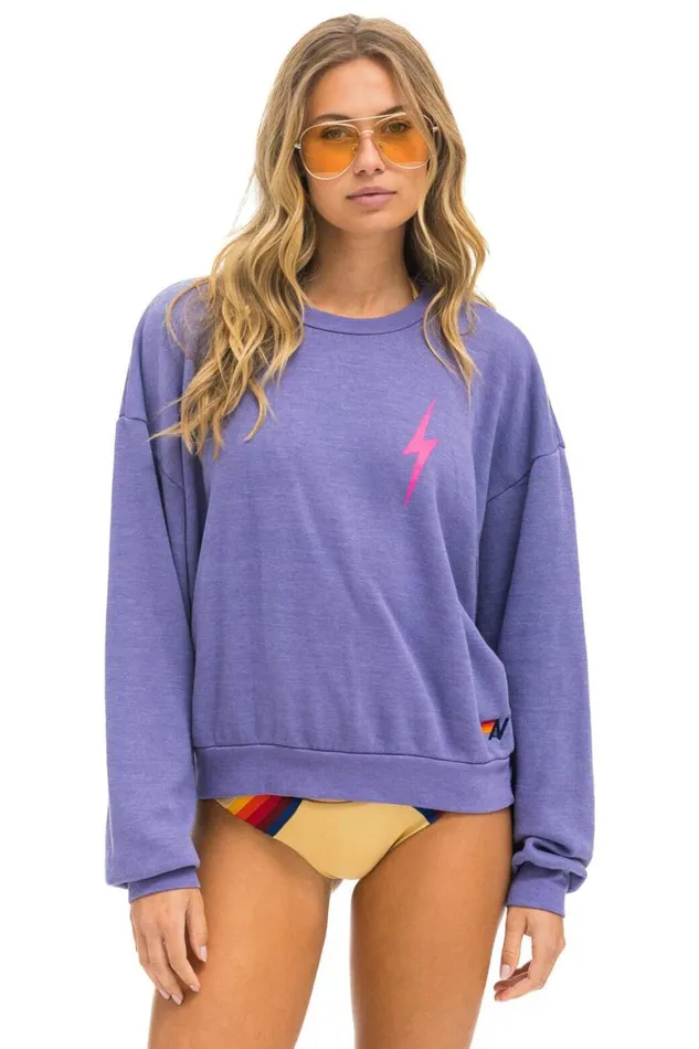 WomenMen Sweatshirts Aviator Nation Bolt 2 Relaxed Crew Sweatshirt 8211 Lavender Neon Pink
