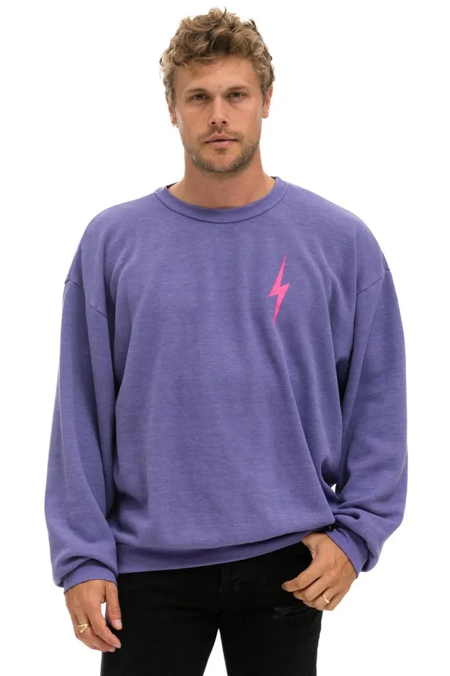 WomenMen Sweatshirts Aviator Nation Bolt 2 Relaxed Crew Sweatshirt 8211 Lavender Neon Pink
