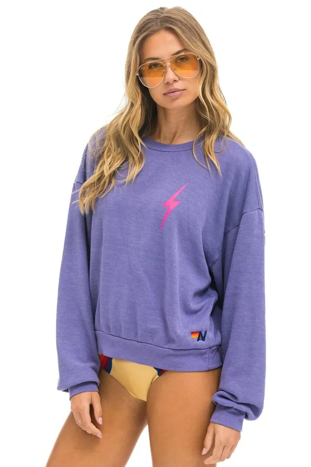 WomenMen Sweatshirts Aviator Nation Bolt 2 Relaxed Crew Sweatshirt 8211 Lavender Neon Pink