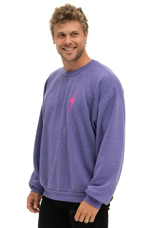 WomenMen Sweatshirts Aviator Nation Bolt 2 Relaxed Crew Sweatshirt 8211 Lavender Neon Pink