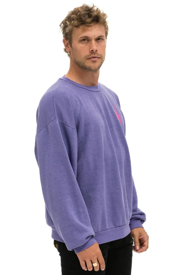 WomenMen Sweatshirts Aviator Nation Bolt 2 Relaxed Crew Sweatshirt 8211 Lavender Neon Pink