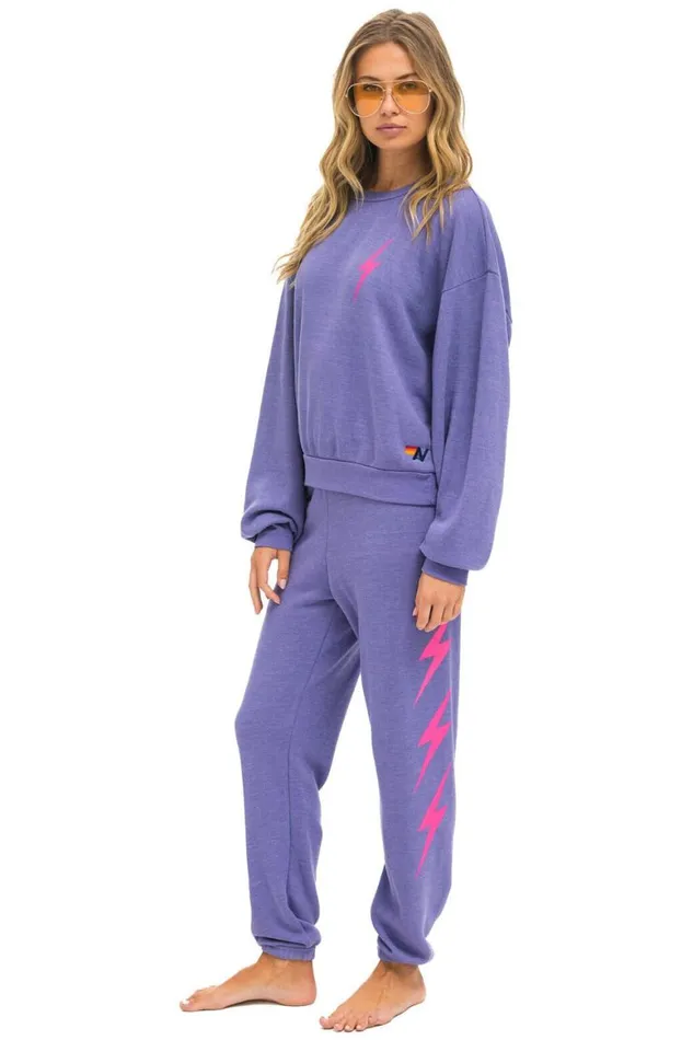 WomenMen Sweatshirts Aviator Nation Bolt 2 Relaxed Crew Sweatshirt 8211 Lavender Neon Pink