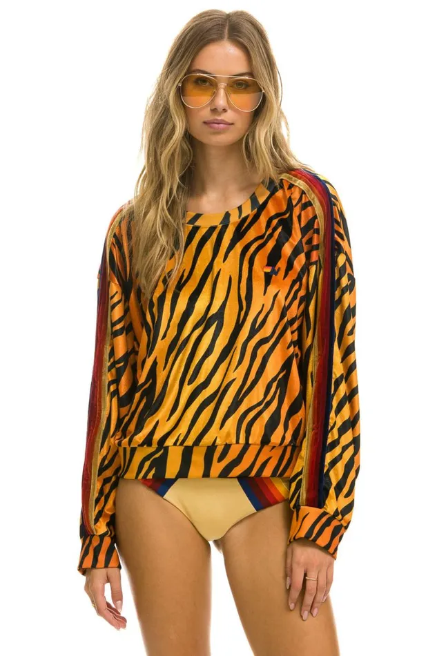 WomenMen Sweatshirts Aviator Nation Classic Velvet Relaxed Sweatshirt 8211 Tiger WomenMen Sweatshirts Aviator Nation Classic Velvet Relaxed Sweatshirt 8211 Tiger