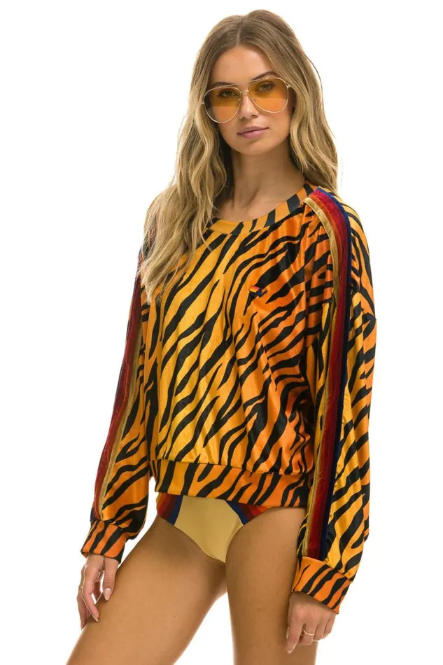 WomenMen Sweatshirts Aviator Nation Classic Velvet Relaxed Sweatshirt 8211 Tiger
