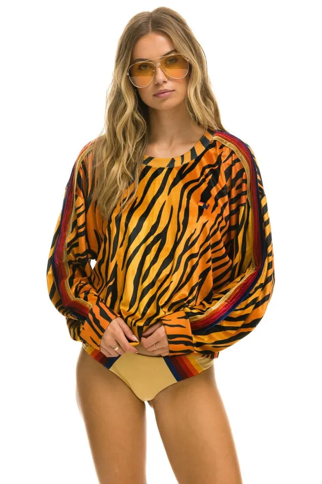 WomenMen Sweatshirts Aviator Nation Classic Velvet Relaxed Sweatshirt 8211 Tiger