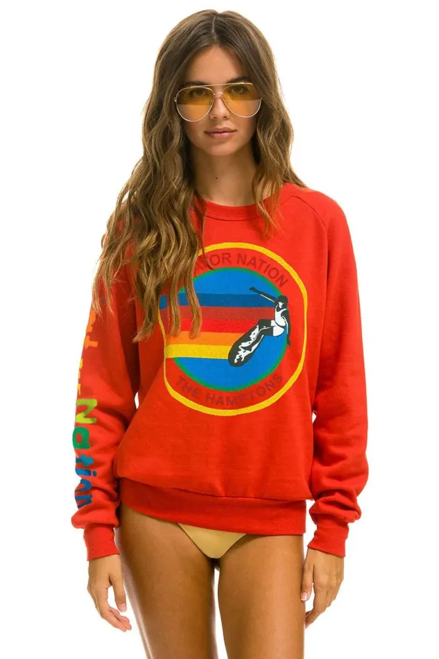 WomenMen Sweatshirts Aviator Nation Hamptons Crew Sweatshirt 8211 Red