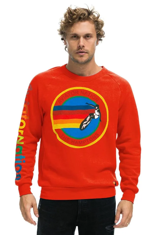 WomenMen Sweatshirts Aviator Nation Hamptons Crew Sweatshirt 8211 Red