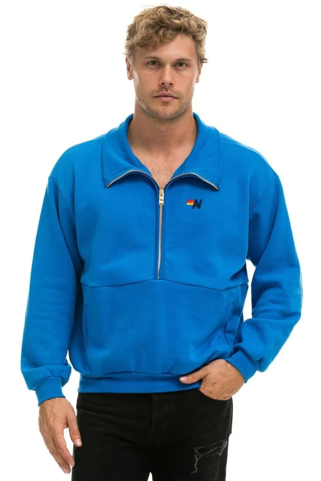 WomenMen Sweatshirts Aviator Nation Logo Embroidery Half Zip Sweatshirt 8211 Ocean