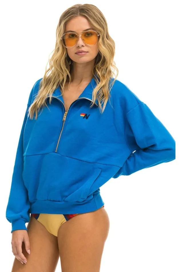 WomenMen Sweatshirts Aviator Nation Logo Embroidery Half Zip Sweatshirt 8211 Ocean
