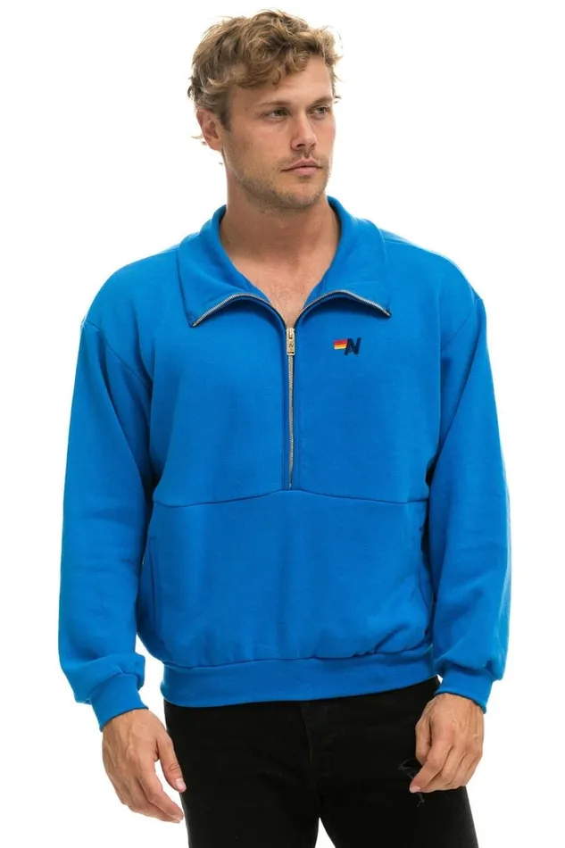WomenMen Sweatshirts Aviator Nation Logo Embroidery Half Zip Sweatshirt 8211 Ocean