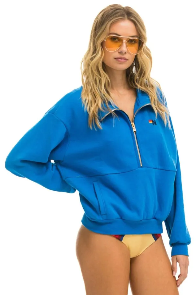 WomenMen Sweatshirts Aviator Nation Logo Embroidery Half Zip Sweatshirt 8211 Ocean