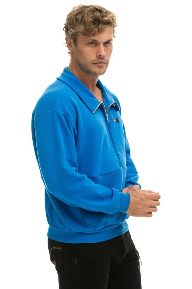 WomenMen Sweatshirts Aviator Nation Logo Embroidery Half Zip Sweatshirt 8211 Ocean