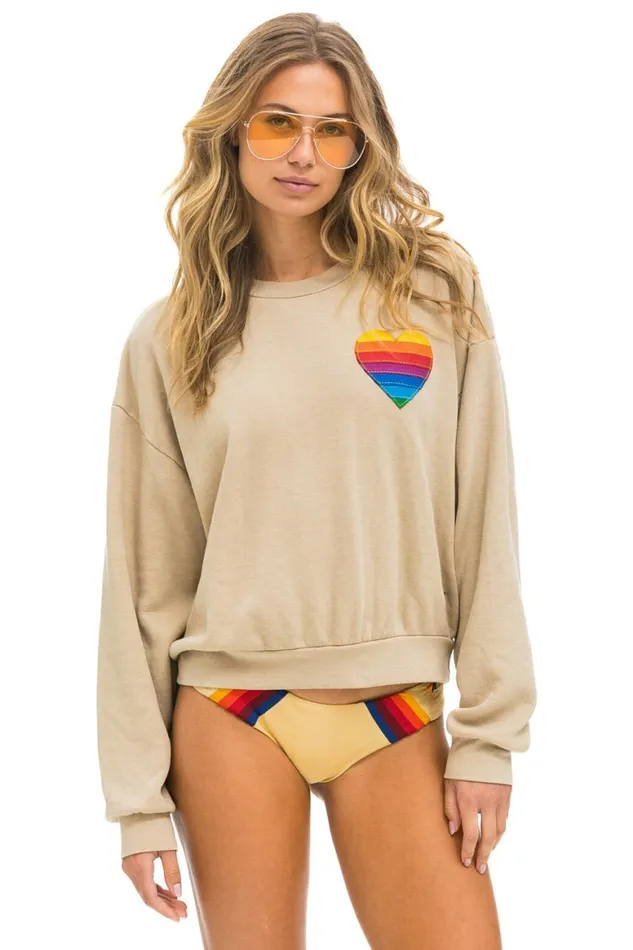 WomenMen Sweatshirts Aviator Nation Rainbow Heart Stitch Relaxed Crew Sweatshirt 8211 Sand WomenMen Sweatshirts Aviator Nation Rainbow Heart Stitch Relaxed Crew Sweatshirt 8211 Sand