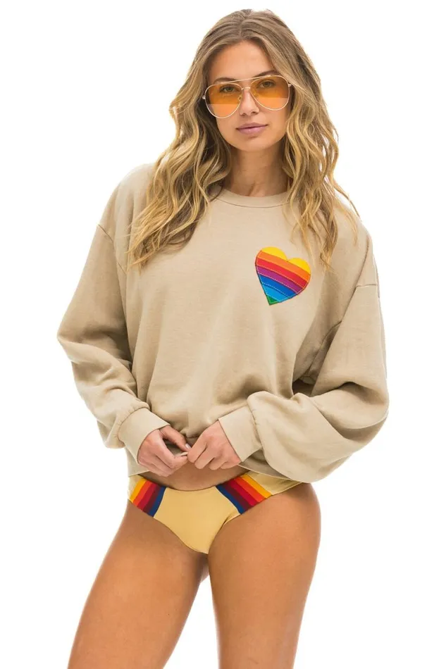 WomenMen Sweatshirts Aviator Nation Rainbow Heart Stitch Relaxed Crew Sweatshirt 8211 Sand