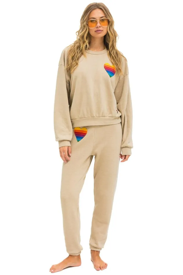 WomenMen Sweatshirts Aviator Nation Rainbow Heart Stitch Relaxed Crew Sweatshirt 8211 Sand