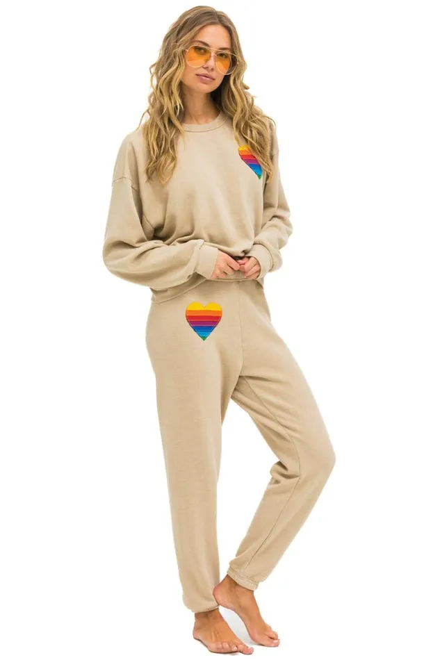 WomenMen Sweatshirts Aviator Nation Rainbow Heart Stitch Relaxed Crew Sweatshirt 8211 Sand