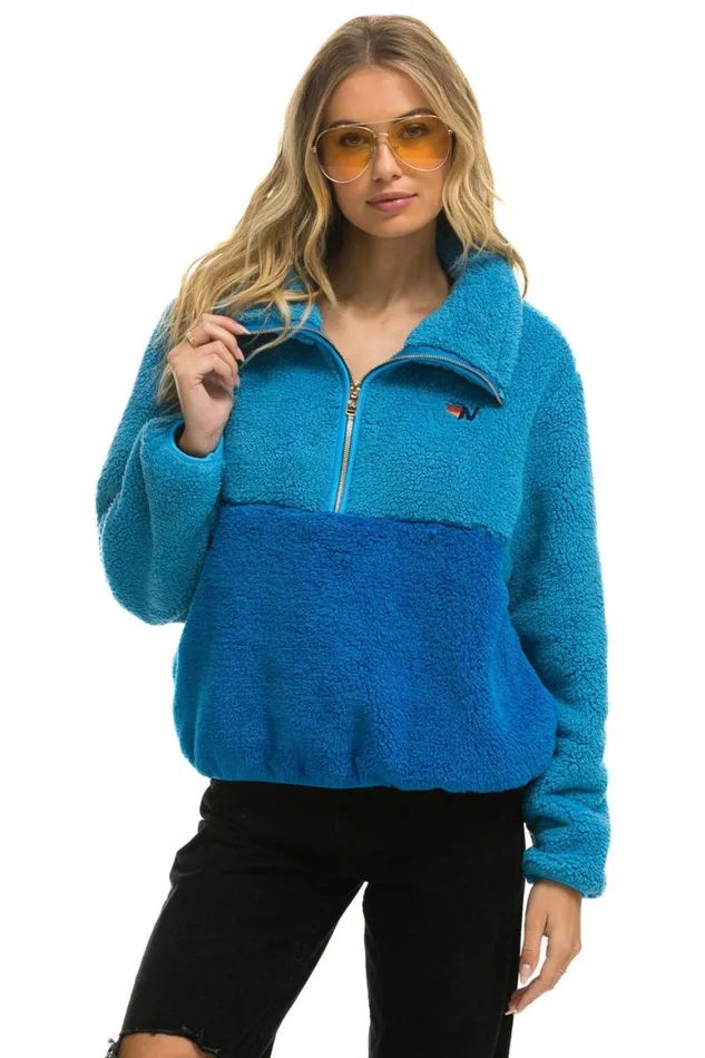 WomenMen Teddy Jackets Aviator Nation Teddy Apres Half Zip Color Block Jacket 8211 Ocean WomenMen Teddy Jackets Aviator Nation Teddy Apres Half Zip Color Block Jacket 8211 Ocean