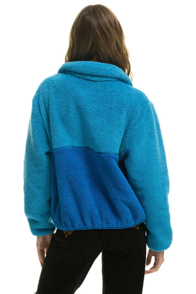 WomenMen Teddy Jackets Aviator Nation Teddy Apres Half Zip Color Block Jacket 8211 Ocean