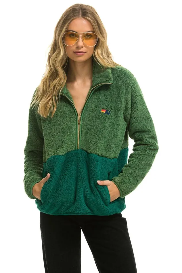 WomenMen Teddy Jackets Aviator Nation Teddy Unisex Half Zip Color Block Jacket 8211 Garden Green WomenMen Teddy Jackets Aviator Nation Teddy Unisex Half Zip Color Block Jacket 8211 Garden Green