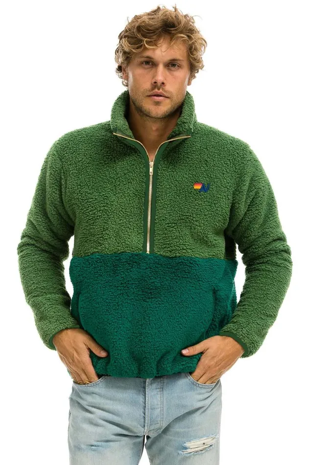 WomenMen Teddy Jackets Aviator Nation Teddy Unisex Half Zip Color Block Jacket 8211 Garden Green