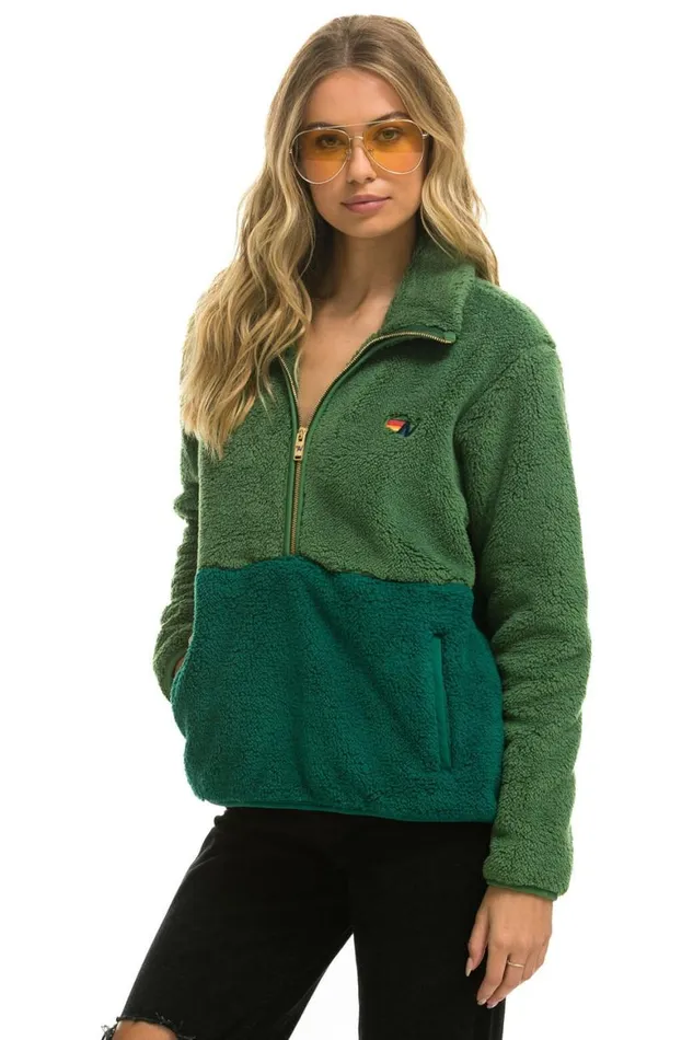 WomenMen Teddy Jackets Aviator Nation Teddy Unisex Half Zip Color Block Jacket 8211 Garden Green