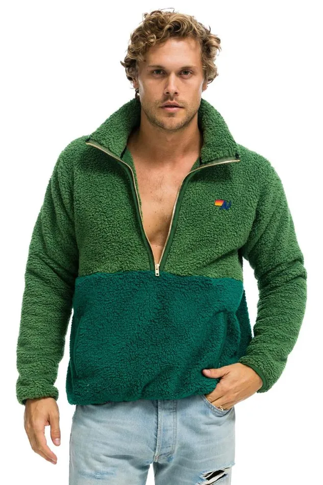 WomenMen Teddy Jackets Aviator Nation Teddy Unisex Half Zip Color Block Jacket 8211 Garden Green