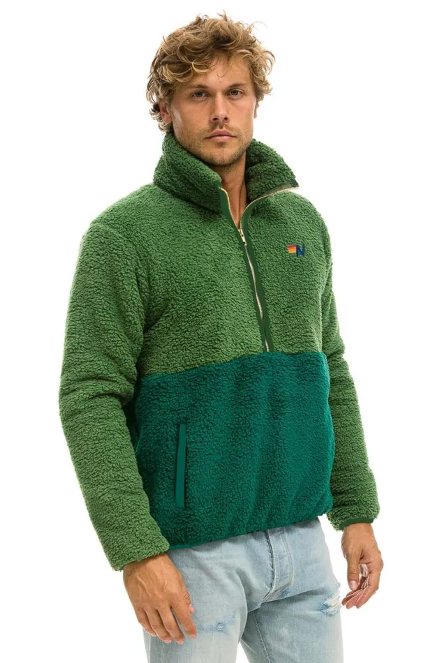 WomenMen Teddy Jackets Aviator Nation Teddy Unisex Half Zip Color Block Jacket 8211 Garden Green